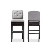 Baxton Studio BBT5220-Grey Stool Ginaro Grey Fabric Button-tufted Upholstered Swivel Bar Stool Set of 2